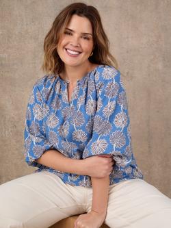 Live Unlimited Button Neck Floral Top, Blue - view 2, Blue