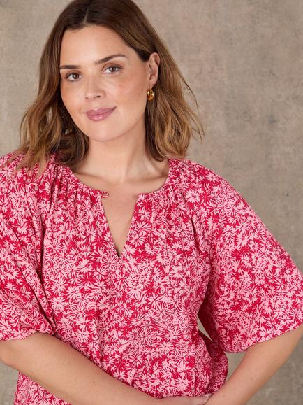 Live Unlimited Ditsy Print Puff Sleeve Top, Pink - view 2, Pink