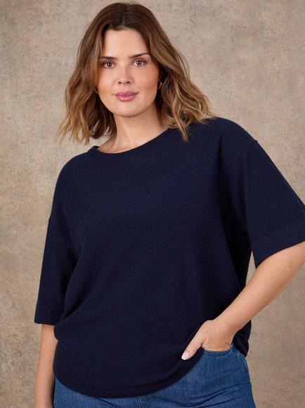Live Unlimited Crew Neck Wool Blend Knit Top, Blue, Blue