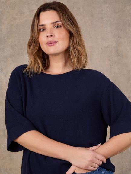 Live Unlimited Crew Neck Wool Blend Knit Top, Blue - view 2, Blue