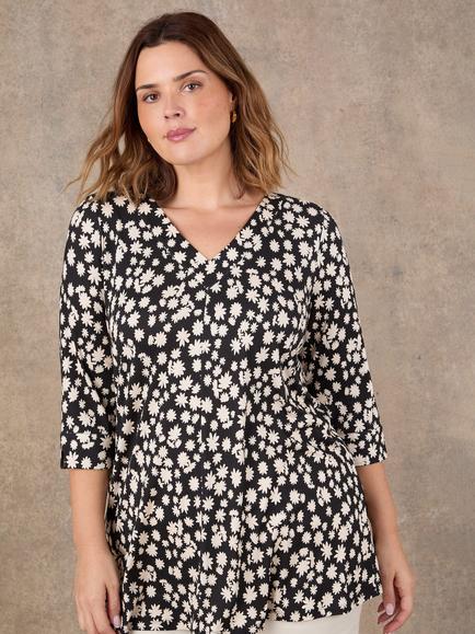 Live Unlimited V-Neck Floral Top, Black, Black