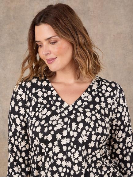 Live Unlimited V-Neck Floral Top, Black - view 2, Black