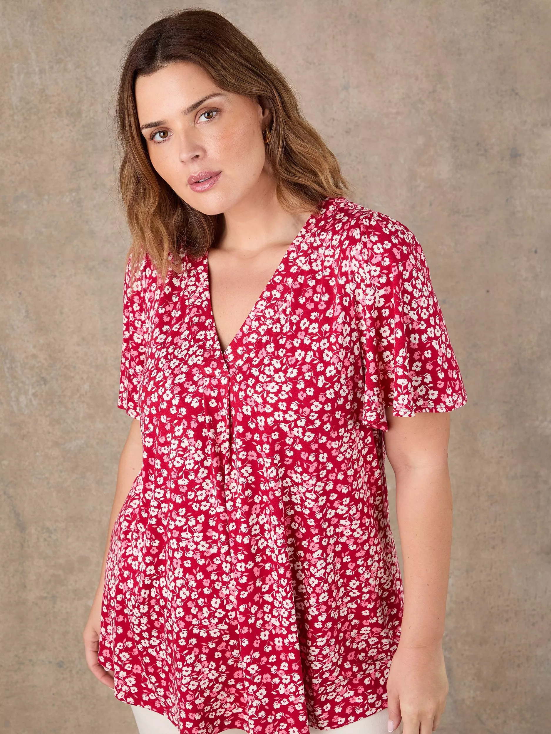 Live Unlimited V-Neck Floral Top, Red