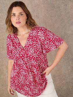 Live Unlimited V-Neck Floral Top, Red - view 2, Red