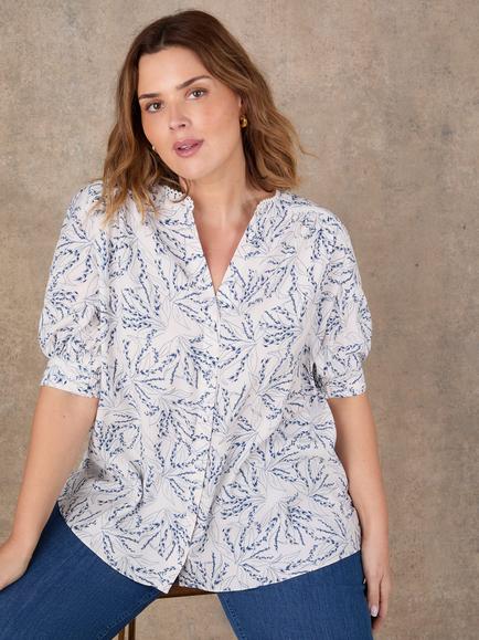 Live Unlimited Floral Puff Sleeve Shirt, White, White