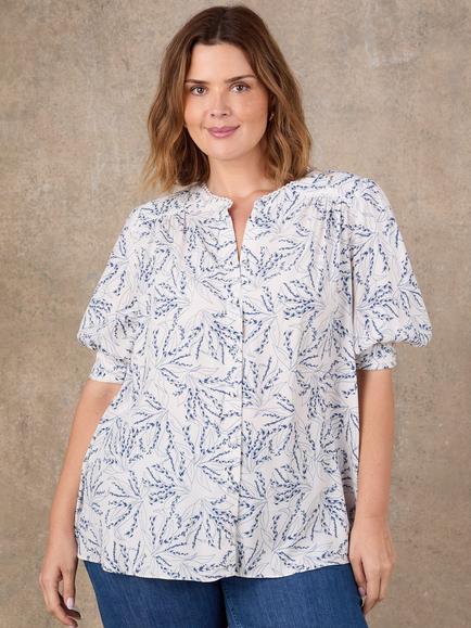 Live Unlimited Floral Puff Sleeve Shirt, White - view 2, White
