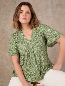 Live Unlimited V-Neck Abstract Top, Green, Green