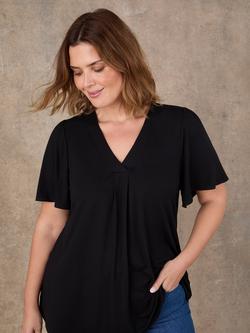 Live Unlimited V-Neck Flutter Sleeve Top, Black, Black