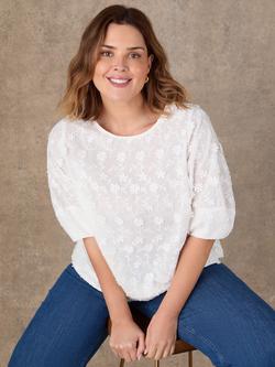 Live Unlimited Floral Embroidered Puff Sleeve Blouse, Natural - view 2, Natural