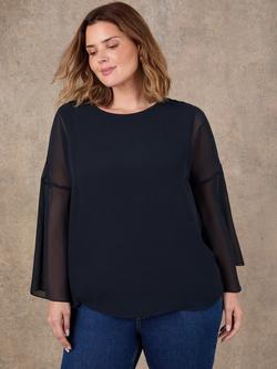 Live Unlimited Overlay Wide Sleeve Top, Black - view 2, Black