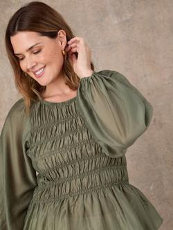 Live Unlimited Shirred Blouson Sleeve Top, Green - view 2, Green