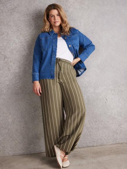 Live Unlimited Stripe Wide Leg Trousers, Green - view 2, Green