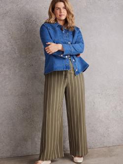 Live Unlimited Petite Stripe Wide Leg Trousers, Green, Green