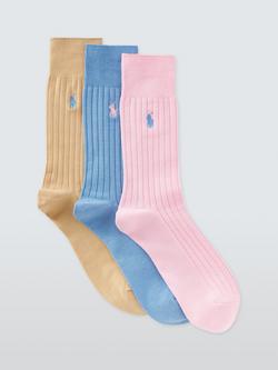 Ralph Lauren Ribbed Cotton Blend Trouser Socks, Pack of 3, Pink Mid