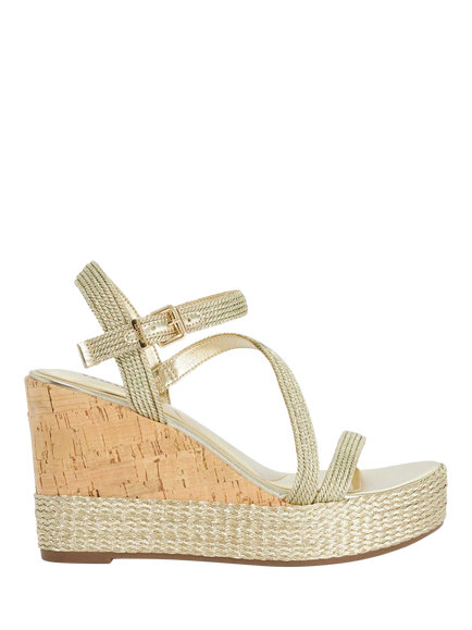 Dune London Koda Strappy Wedge Heel Sandals, Gold, Gold