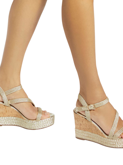 Dune London Koda Strappy Wedge Heel Sandals, Gold - view 2, Gold
