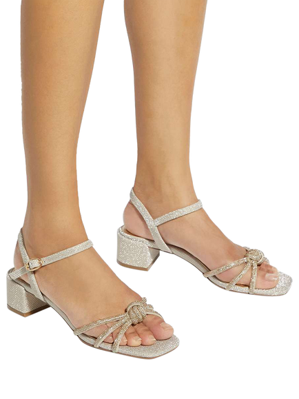 Dune London Marvelousness Embellished Block Heel Sandals, Gold - view 2, Gold