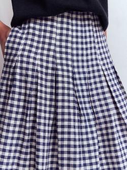 Boden Valentina Gingham Pure Linen Skirt, Navy/White - view 2, Navy/White