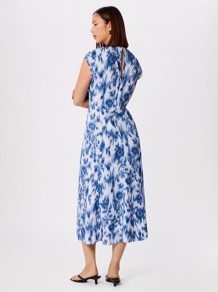 Whistles Blurred Floral Ruched Midi Dress, Blue/Multi - view 2, Blue/Multi