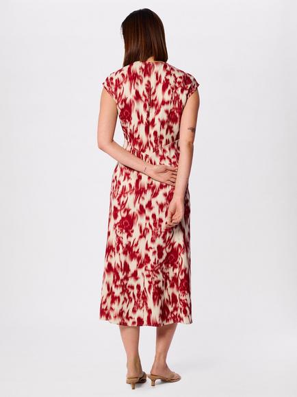 Whistles Blurred Floral Print Midi Dress, Red/Multi - view 2, Red/Multi
