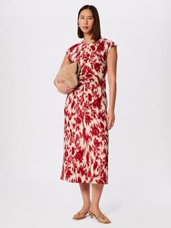 Whistles Petite Blurred Floral Midi Dress, Red/Multi, Red/Multi