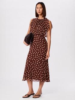 Whistles Split Sleeve Polka Dot Midi Dress, Brown/Multi, Brown/Multi