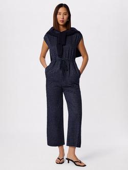 Whistles Grid Print Cropped Jumpsuit, Blue/Multi, Blue/Multi