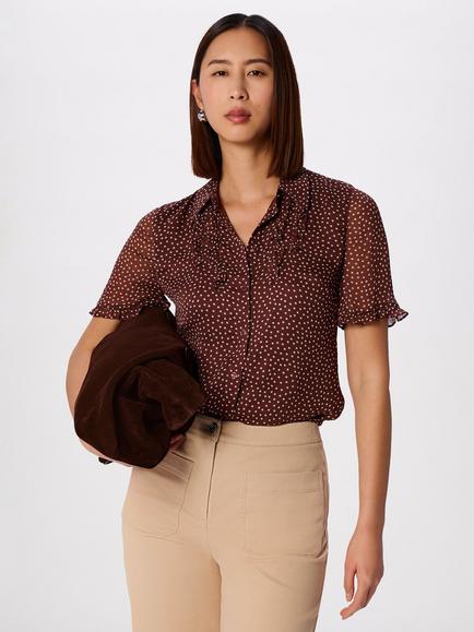 Whistles Polka Dot Sheer Shirt, Brown/Multi, Brown/Multi