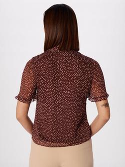 Whistles Polka Dot Sheer Shirt, Brown/Multi - view 2, Brown/Multi