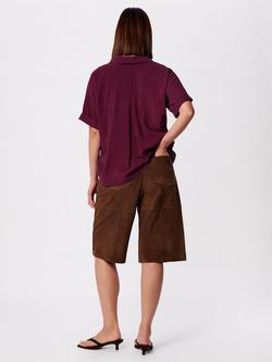 Whistles Sasha Relaxed Polo Collar Top containing LENZING™ ECOVERO™ Viscose, Fig - view 2, Fig