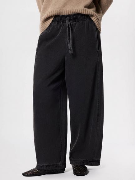 Whistles Casual Wide Barrel Leg Denim Trousers, Washed Black, Washed Black