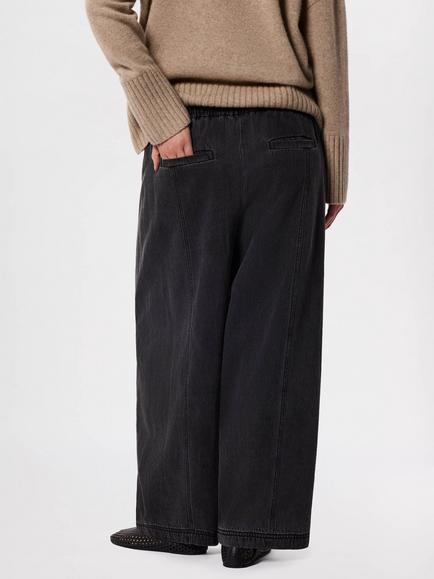 Whistles Casual Wide Barrel Leg Denim Trousers, Washed Black - view 2, Washed Black