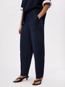 Whistles Barrel Leg Pure Linen Trousers, Navy, Navy