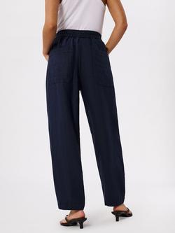Whistles Barrel Leg Pure Linen Trousers, Navy - view 2, Navy