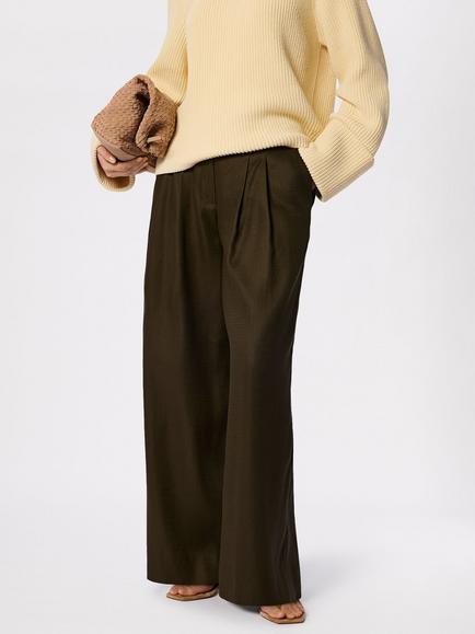 Whistles Wide Leg Hopsack Trousers, Khaki