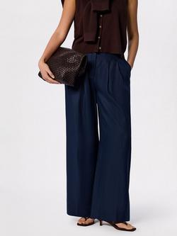 Whistles Wide Leg Hopsack Trousers, Navy
