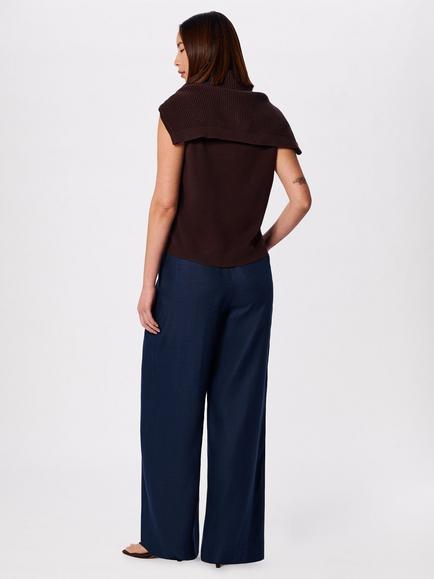 Whistles Wide Leg Hopsack Trousers - view 2, Navy
