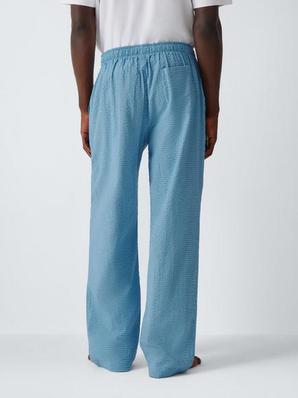 John Lewis Organic Cotton Check Seersucker Pyjama Bottoms, Blue Mid - view 2, Blue Mid