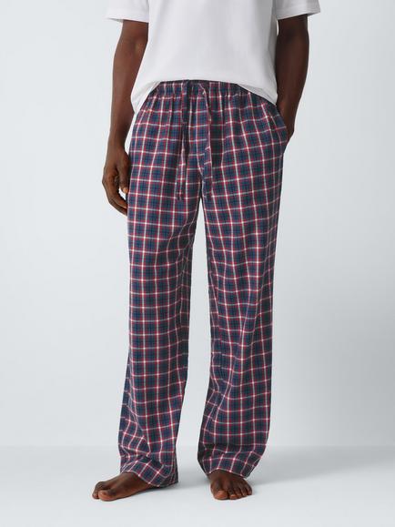 John Lewis Organic Cotton Check Pyjama Bottoms, Red Mid, Red Mid