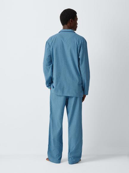 John Lewis Check Cotton Pyjama Set, Blue Mid - view 2, Blue Mid