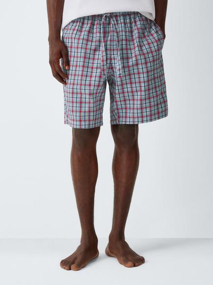John Lewis Organic Cotton Check Pyjama Shorts, Red Mid, Red Mid