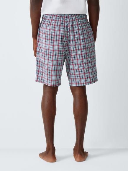 John Lewis Organic Cotton Check Pyjama Shorts, Red Mid - view 2, Red Mid