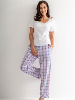 Pour Moi Ribbed Seersucker Pyjamas, White/Pink - view 2, White/Pink