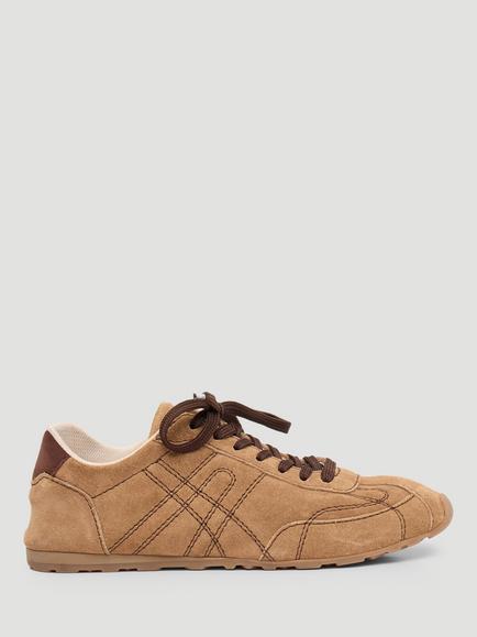 HUSH Sadie Suede Blend Stitch Detail Slimline Trainers, Taupe Brown