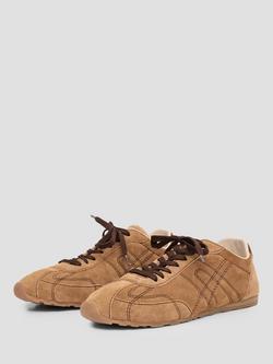 HUSH Sadie Suede Blend Stitch Detail Slimline Trainers, Taupe Brown - view 2, Taupe Brown