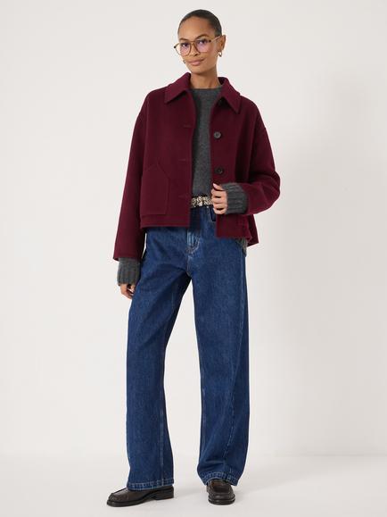 HUSH Double Faced Pure Wool Jacket, Dark Wine Red - view 2, Dark Wine Red