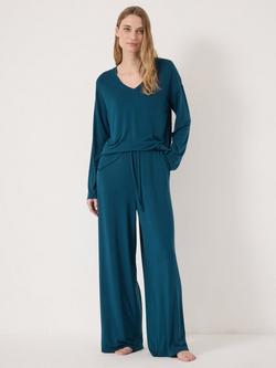 HUSH Nox Jersey Long Pyjama Set, Teal Blue, Teal Blue