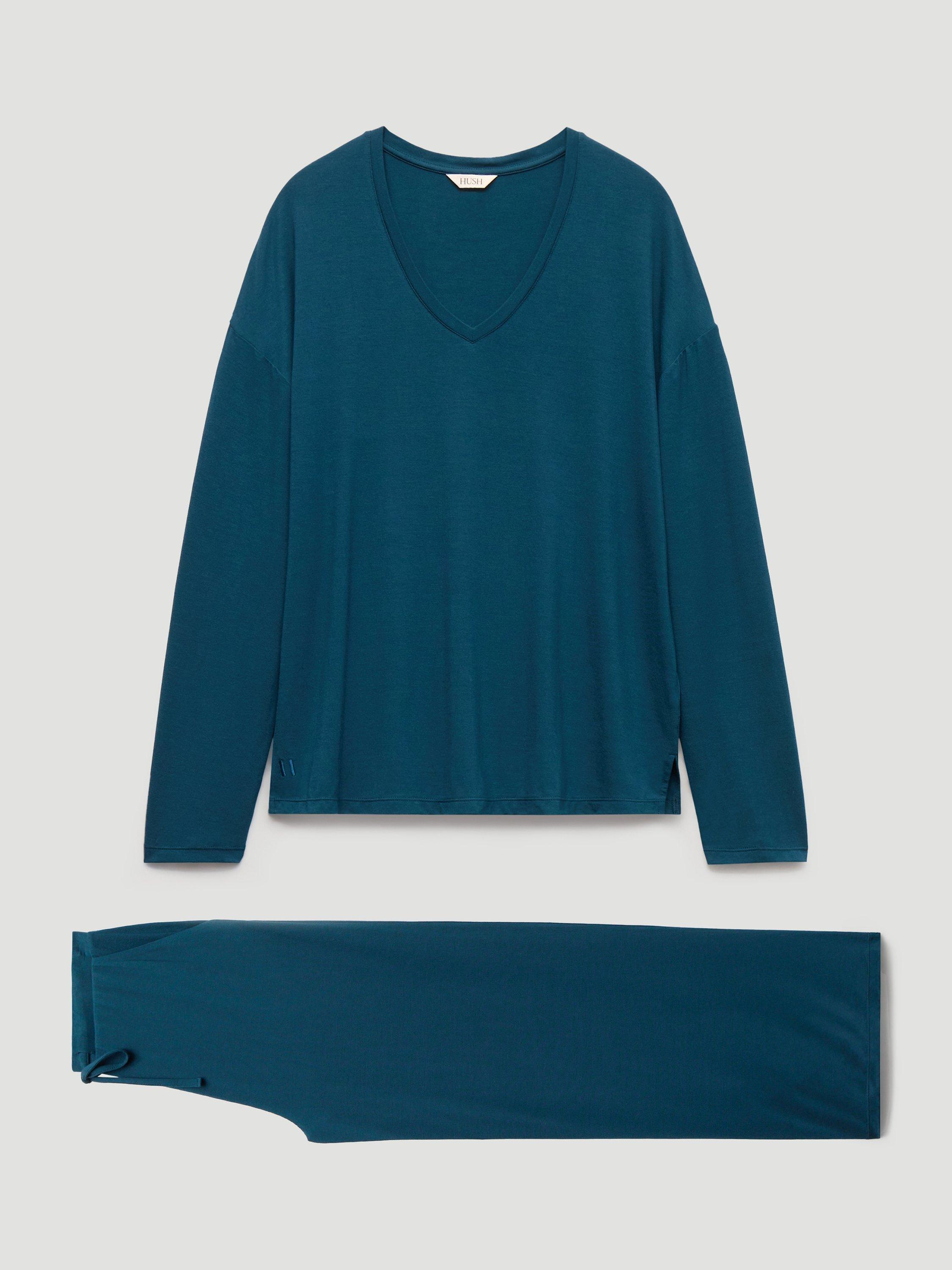Product image 4 of 4, which shows HUSH Nox Jersey Long Pyjama Set, Teal Blue, L-XL