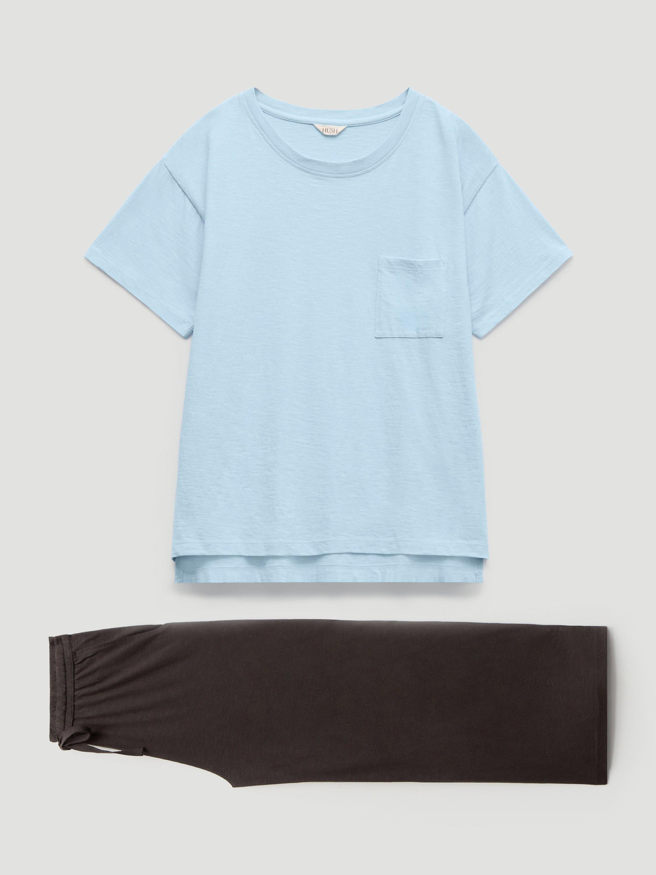 Product image 4 of 5, which shows HUSH Mila Jersey Cropped Pyjama Set, Pale Blue, L-XL