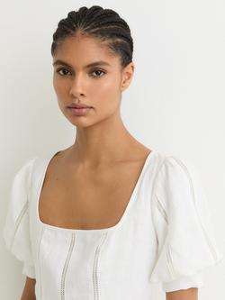 Reiss Riva Pure Linen Midi Dress, Ivory - view 2, Ivory